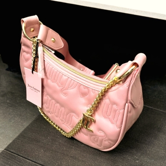 Juicy Couture NEW Light Pink Monogram Crescent Shape Thick Strap Pochette Purse - Picture 5 of 6